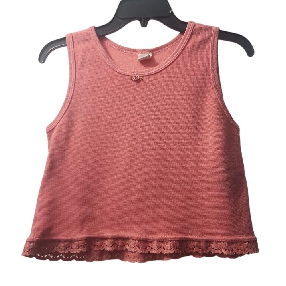 Cherokee Sleeveless Top Lace Trim Rose Accent Coral Pink Size 5